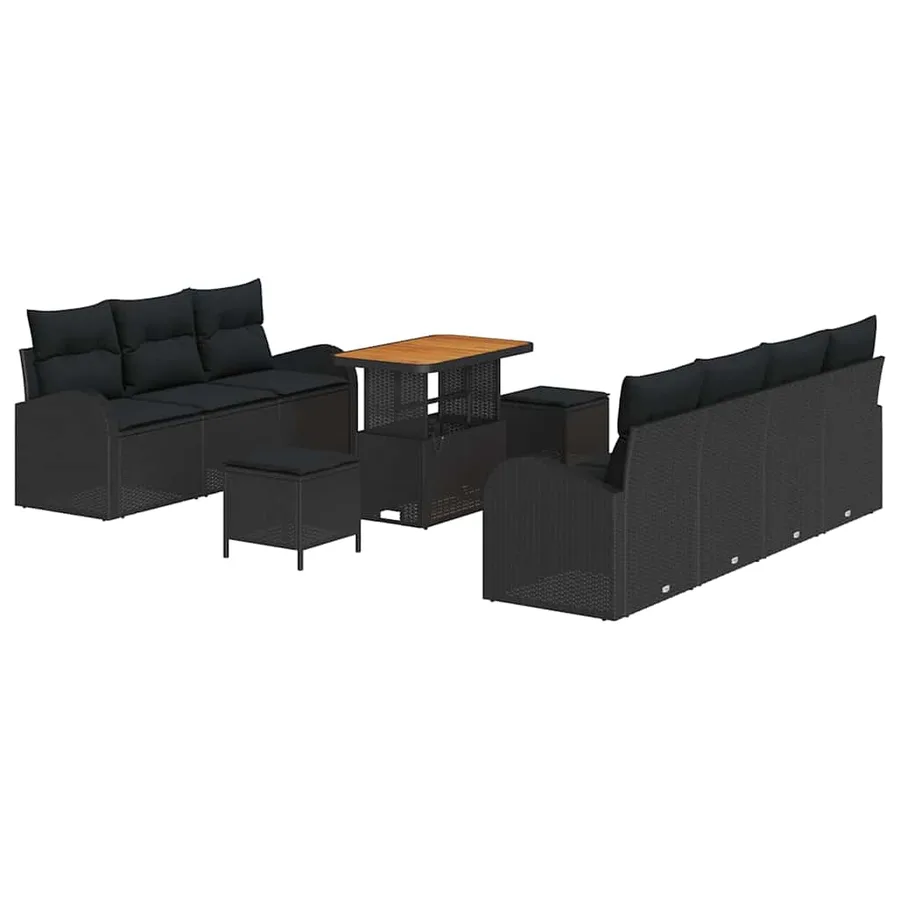 Ensemble de canapé de jardin avec coussin 10 pcs Noir polyrotin - 2