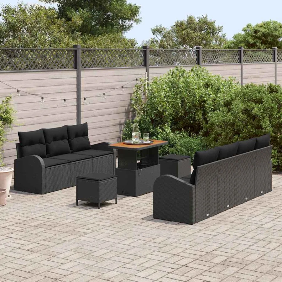 Ensemble de canapé de jardin avec coussin 10 pcs Noir polyrotin - 3