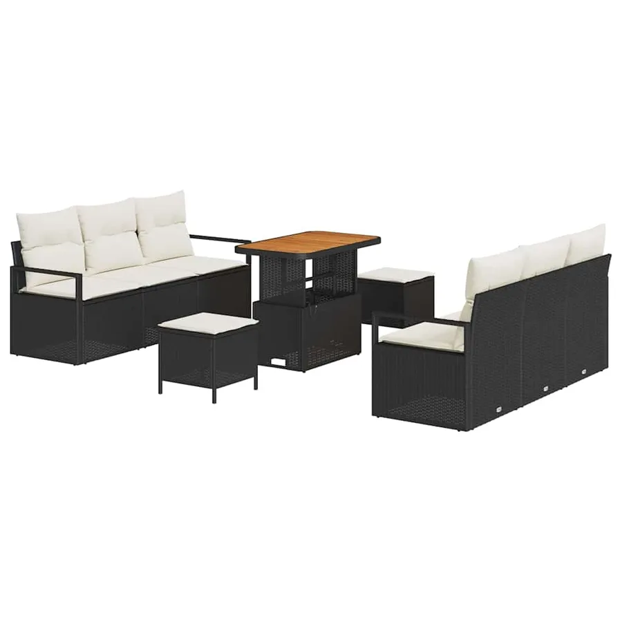 Ensemble de canapé de jardin avec coussin 9 pcs Noir polyrotin - 2