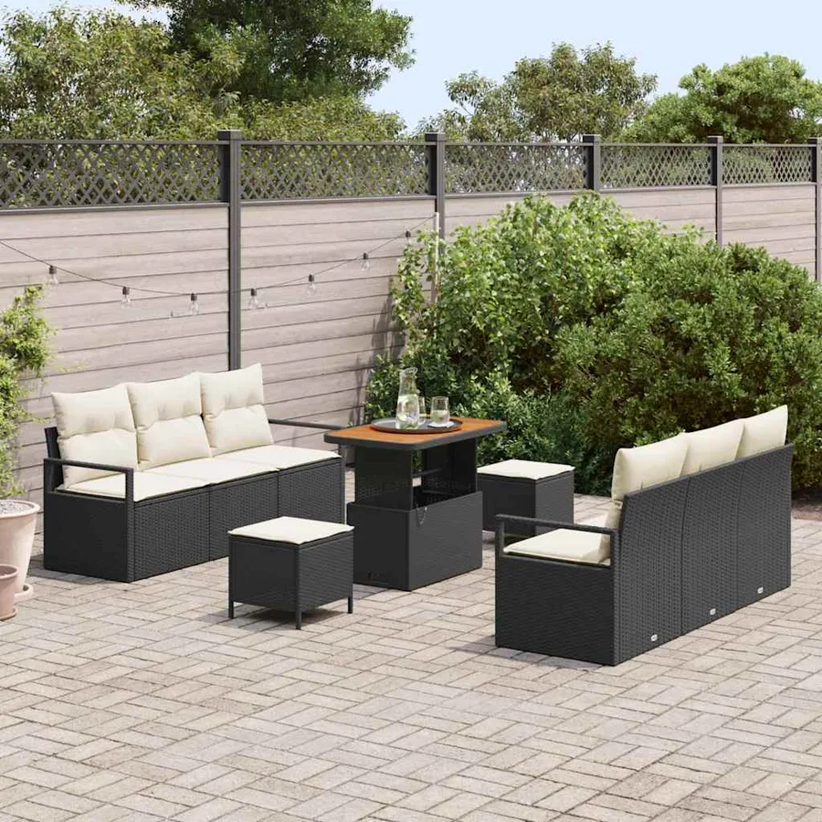 Ensemble de canapé de jardin avec coussin 9 pcs Noir polyrotin - 3