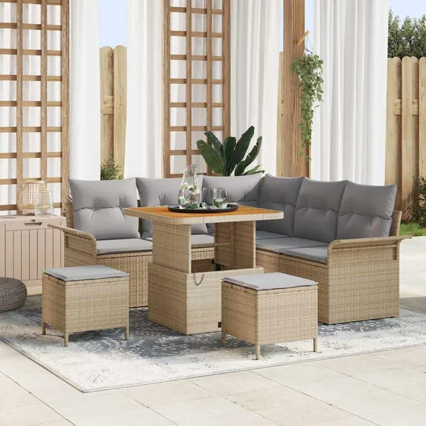 Ensemble de canapé de jardin avec coussin 8 pcs Beige polyrotin
