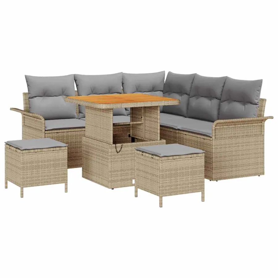Ensemble de canapé de jardin avec coussin 8 pcs Beige polyrotin - 2