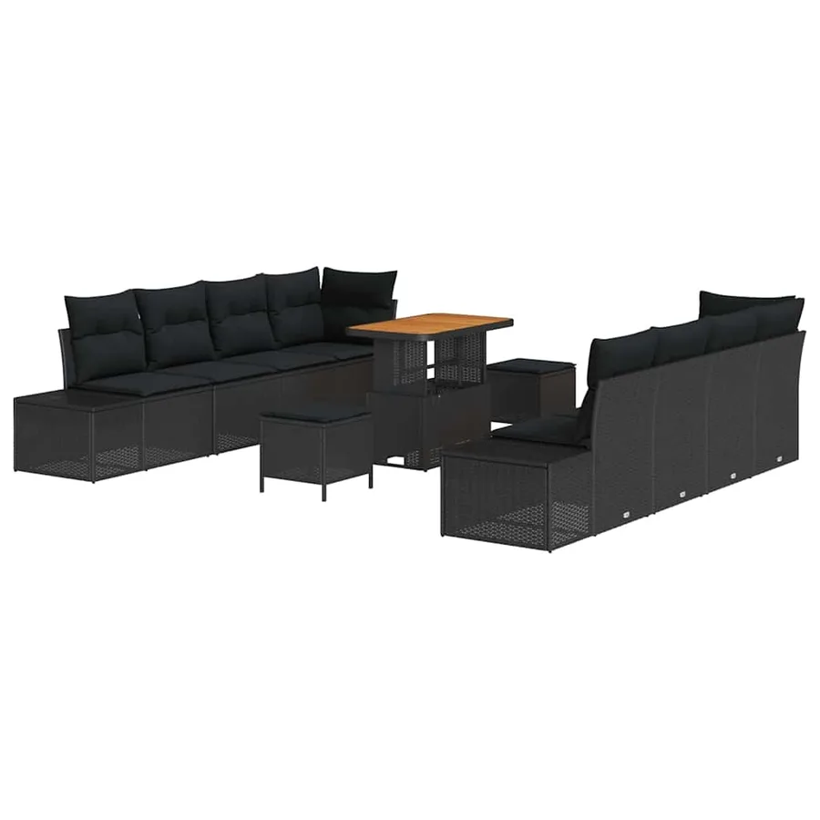 Ensemble de canapé de jardin avec coussin 11 pcs Noir polyrotin - 2