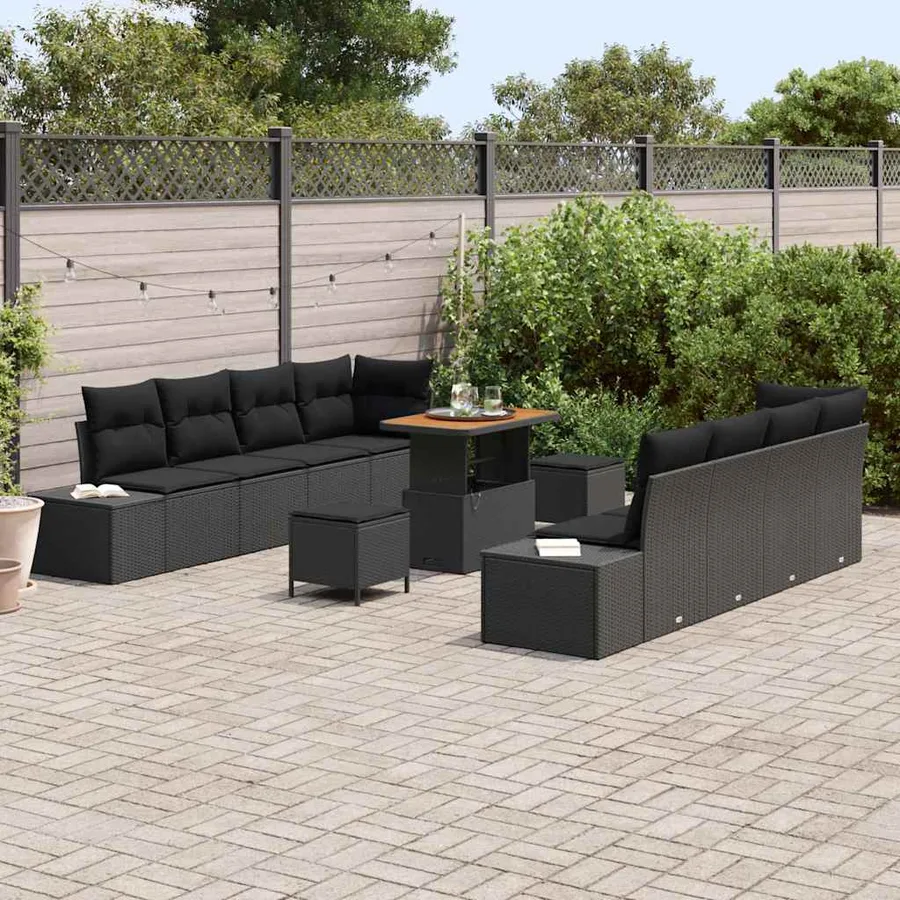 Ensemble de canapé de jardin avec coussin 11 pcs Noir polyrotin - 3