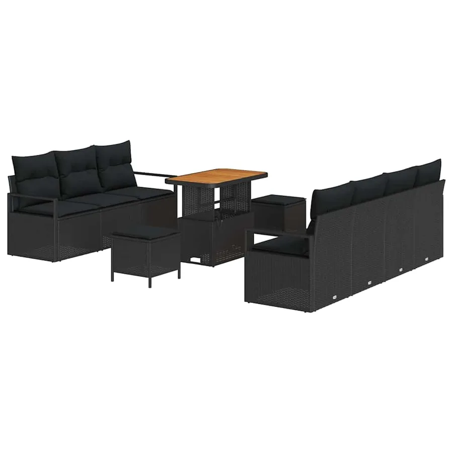 Ensemble de canapé de jardin avec coussin 10 pcs Noir polyrotin - 2