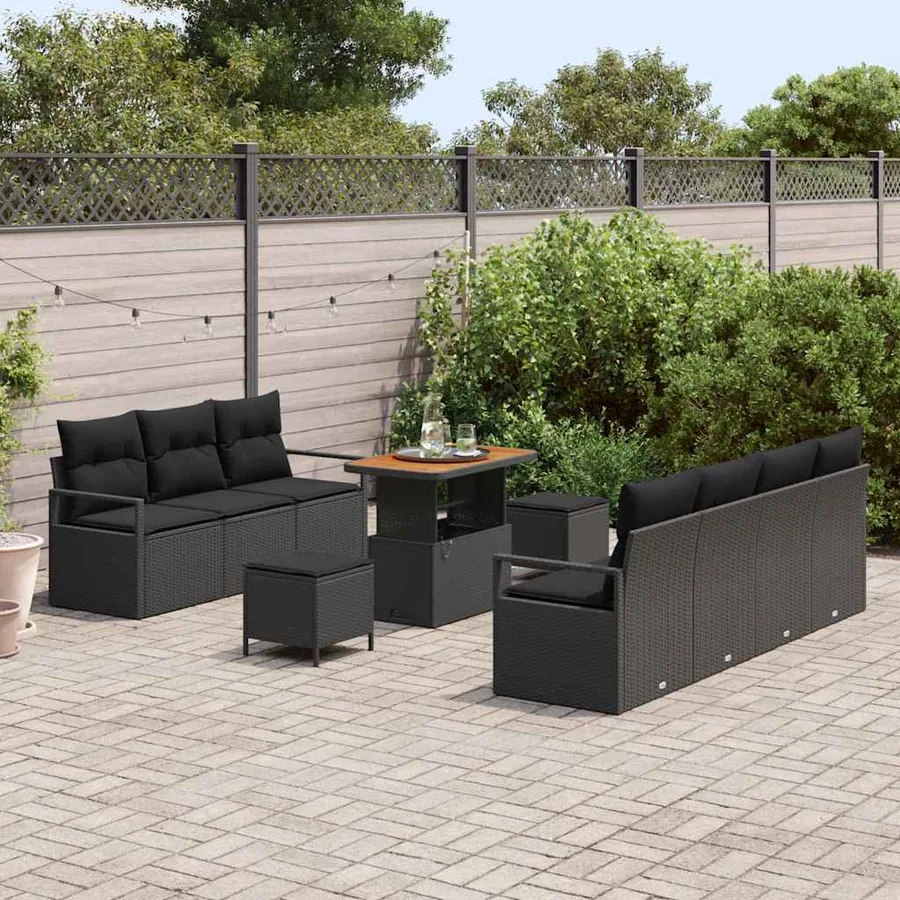 Ensemble de canapé de jardin avec coussin 10 pcs Noir polyrotin - 3