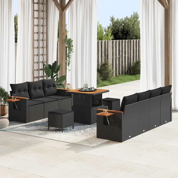 Ensemble de canapé de jardin 10 pcs Noir polyrotin