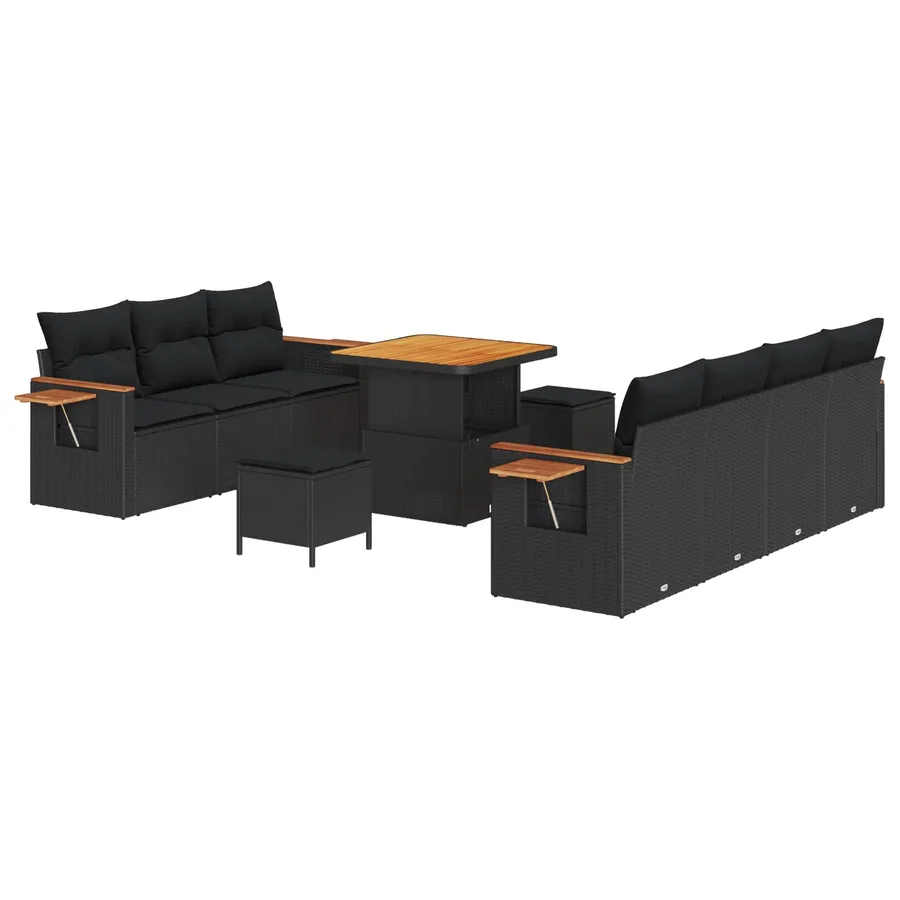 Ensemble de canapé de jardin 10 pcs Noir polyrotin - 2