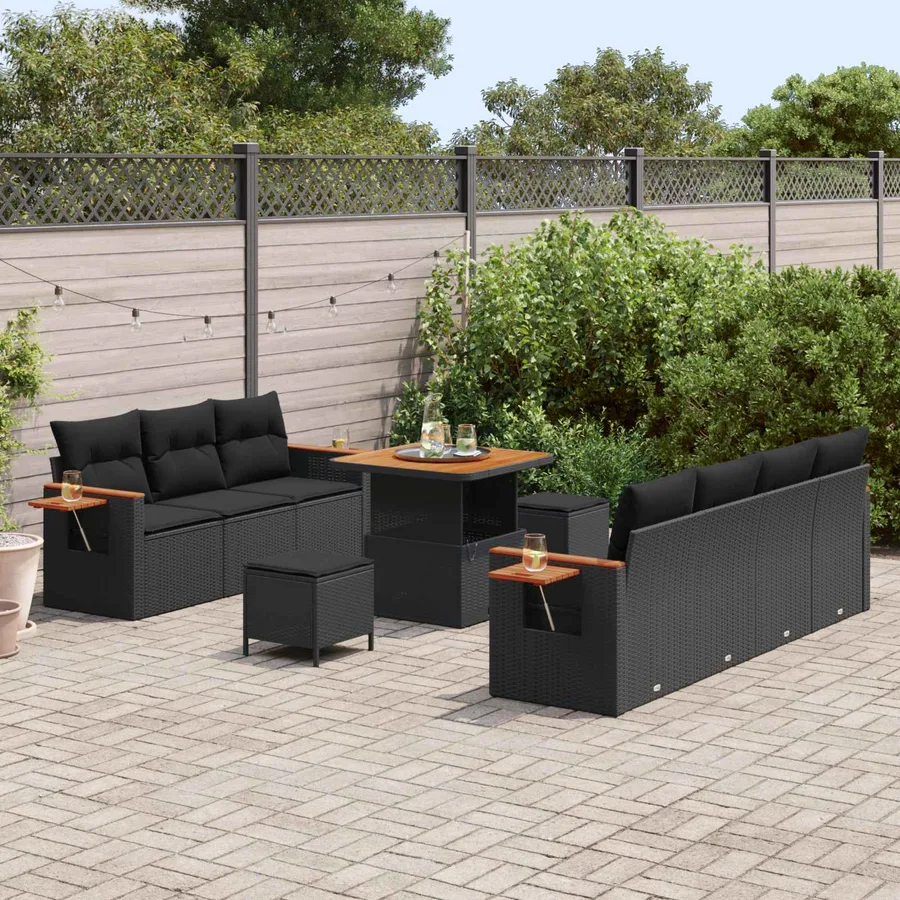 Ensemble de canapé de jardin 10 pcs Noir polyrotin - 3