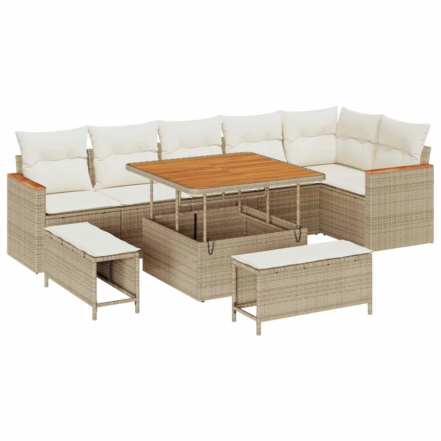 Ensemble de canapé de jardin 9 pcs Beige polyrotin - 2