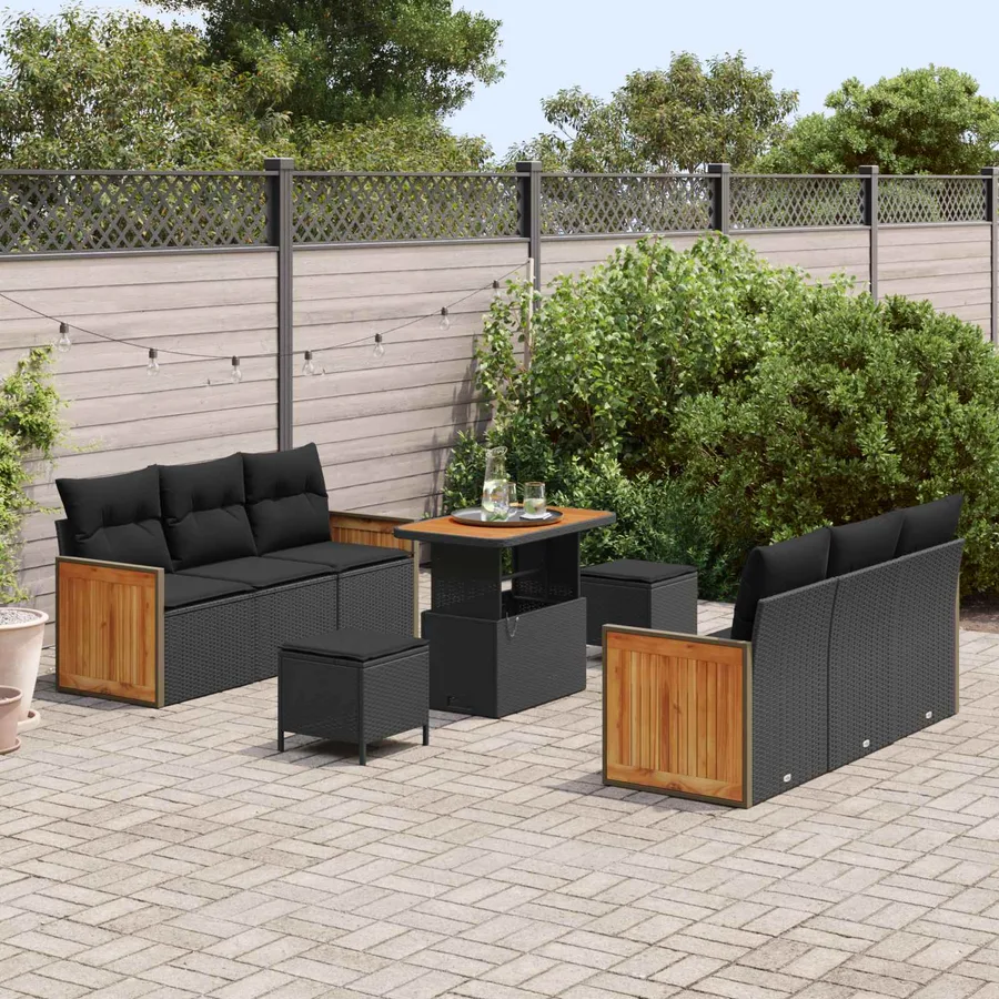 Ensemble de canapé de jardin avec coussin 9 pcs Noir - 3