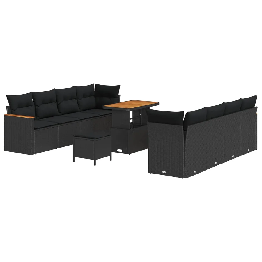 Ensemble de canapé de jardin 11 pcs Noir polyrotin - 2