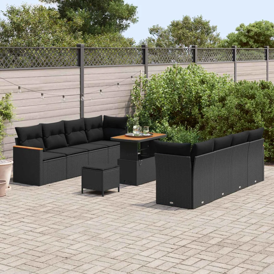 Ensemble de canapé de jardin 11 pcs Noir polyrotin - 3