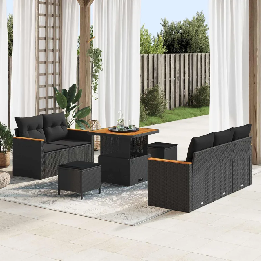 Ensemble de canapé de jardin 8 pcs Noir polyrotin
