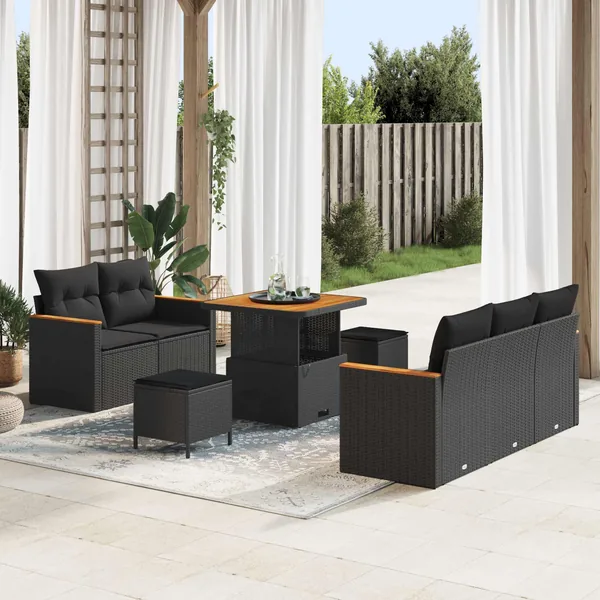 Ensemble de canapé de jardin 8 pcs Noir polyrotin