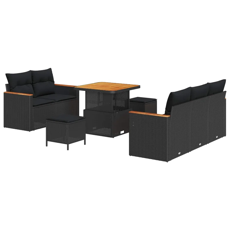 Ensemble de canapé de jardin 8 pcs Noir polyrotin - 2