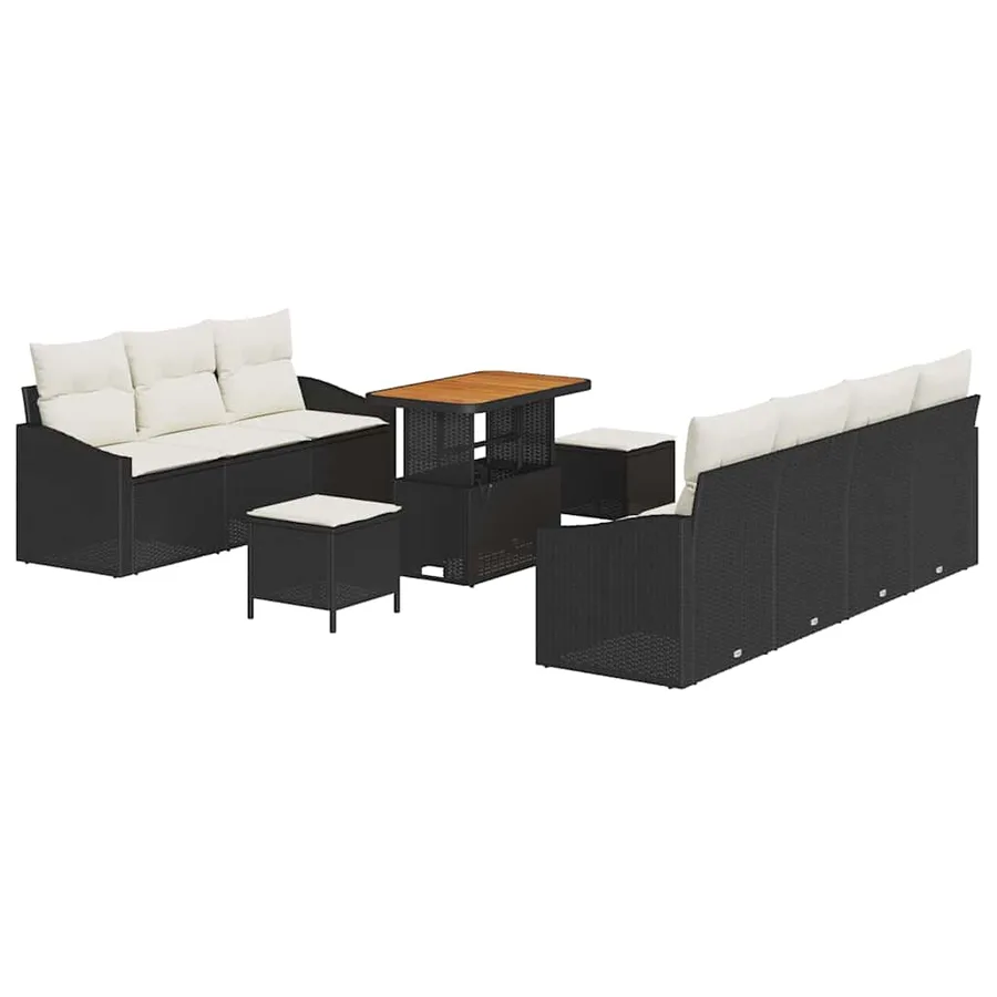 Ensemble de canapé de jardin avec coussin 10 pcs Noir polyrotin - 2