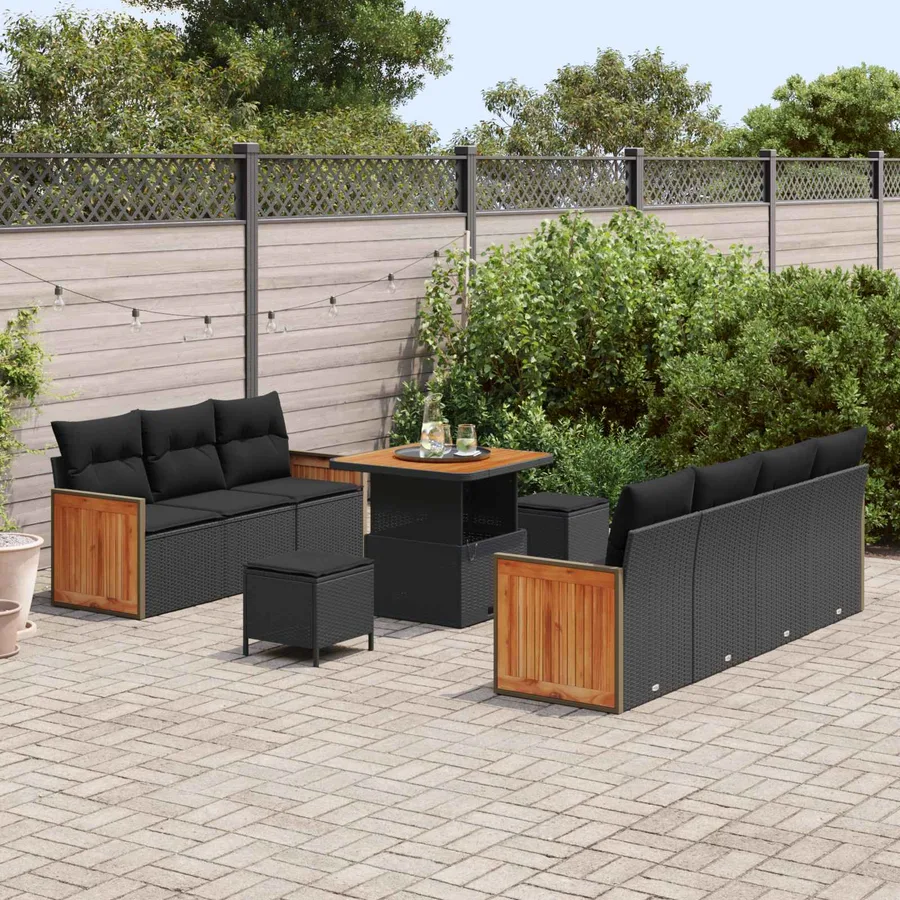 Ensemble de canapé de jardin avec coussin 10 pcs Noir - 3