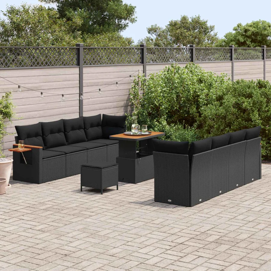 Ensemble de canapé de jardin 11 pcs Noir polyrotin - 3