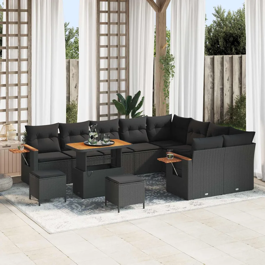 Ensemble de canapé de jardin 12 pcs Noir polyrotin