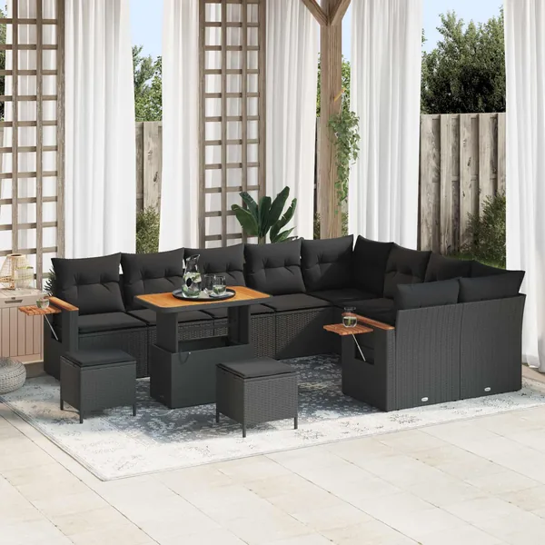 Ensemble de canapé de jardin 12 pcs Noir polyrotin