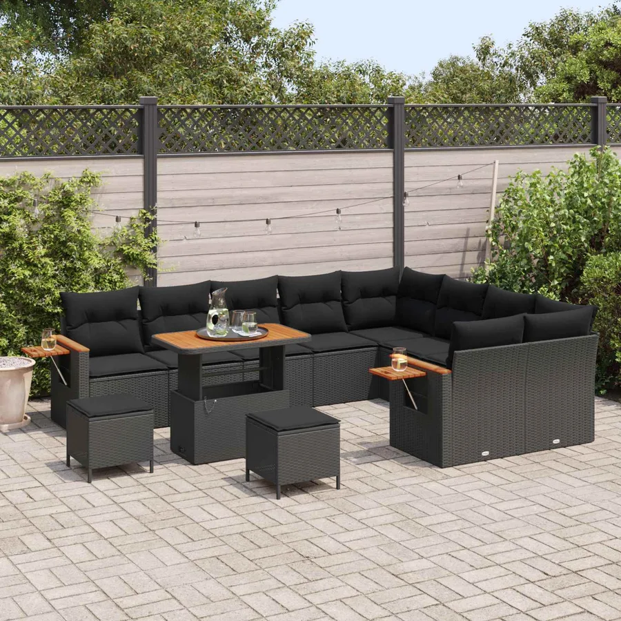 Ensemble de canapé de jardin 12 pcs Noir polyrotin - 3