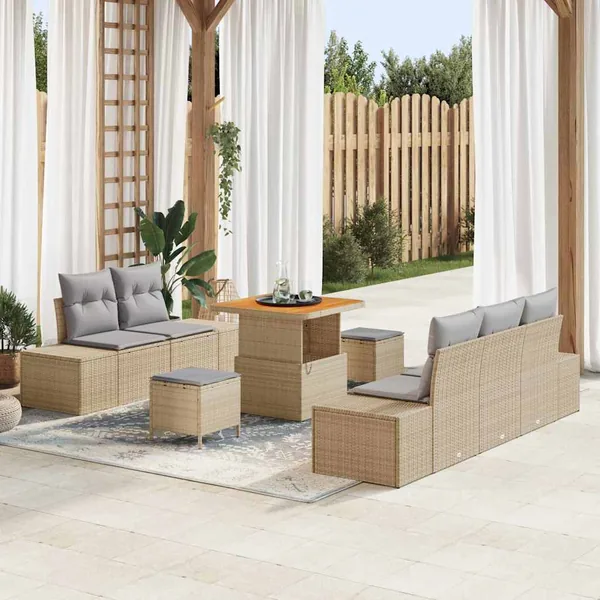 Ensemble de canapé de jardin avec coussin 8 pcs Beige polyrotin