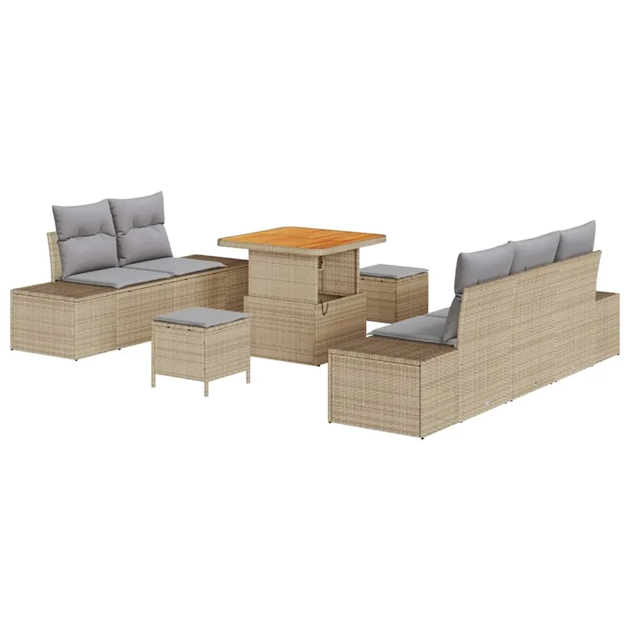 Ensemble de canapé de jardin avec coussin 8 pcs Beige polyrotin - 2