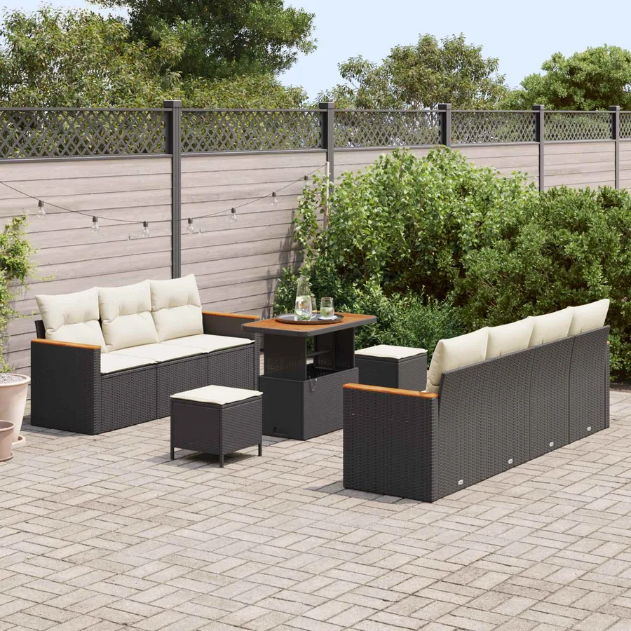 Ensemble de canapé de jardin 10 pcs Noir polyrotin - 3