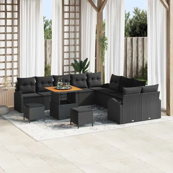 Ensemble de canapé de jardin avec coussin 13 pcs Noir polyrotin