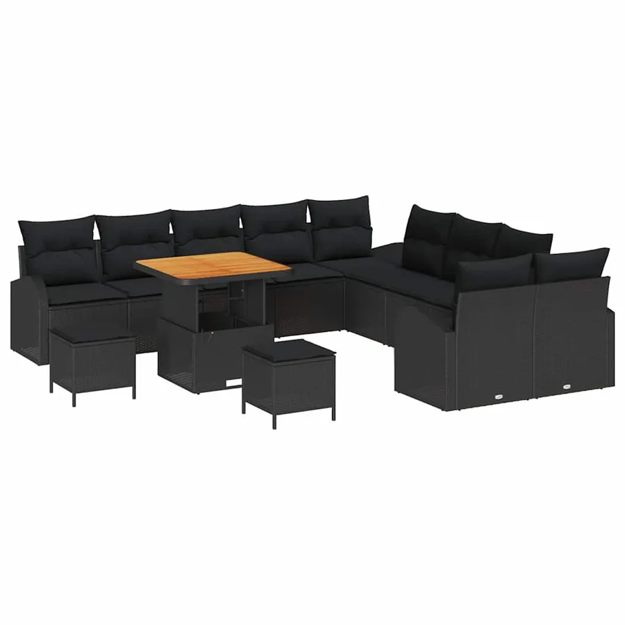 Ensemble de canapé de jardin avec coussin 13 pcs Noir polyrotin - 2
