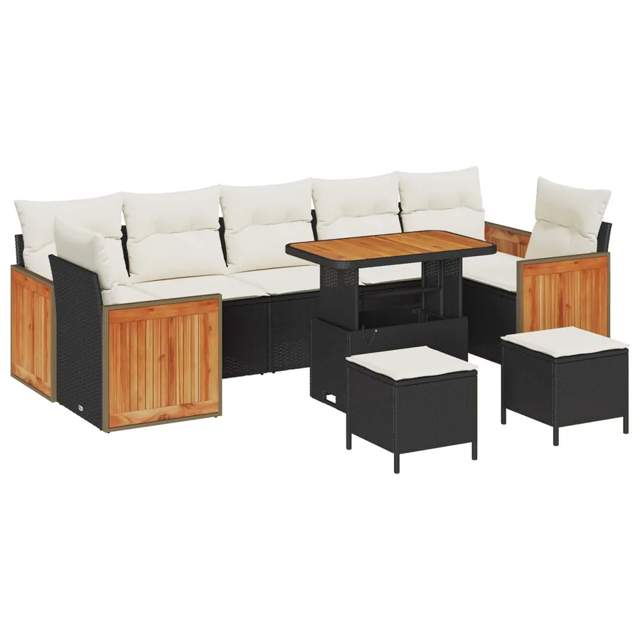 Ensemble de canapé de jardin avec coussin 10 pcs Noir et Crème - 2