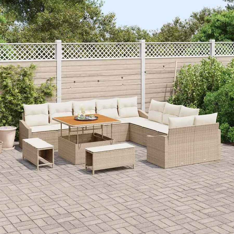 Ensemble de canapé de jardin 13 pcs Beige polyrotin - 3
