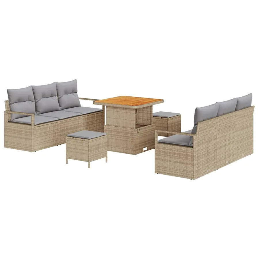 Ensemble de canapé de jardin avec coussin 9 pcs Beige polyrotin - 2