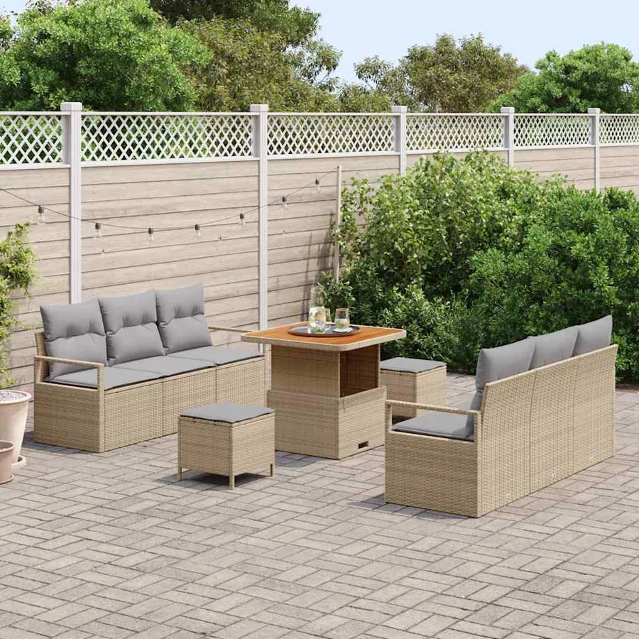 Ensemble de canapé de jardin avec coussin 9 pcs Beige polyrotin - 3