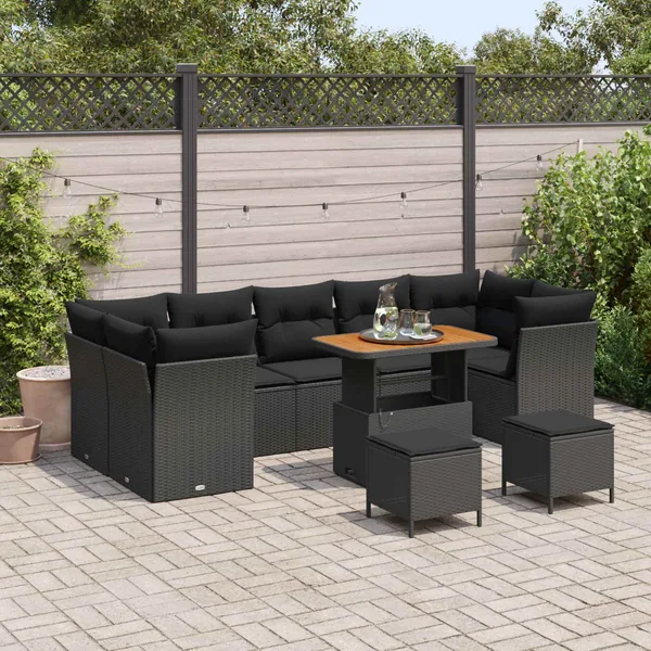 Ensemble de canapé de jardin avec coussin 10 pcs Noir