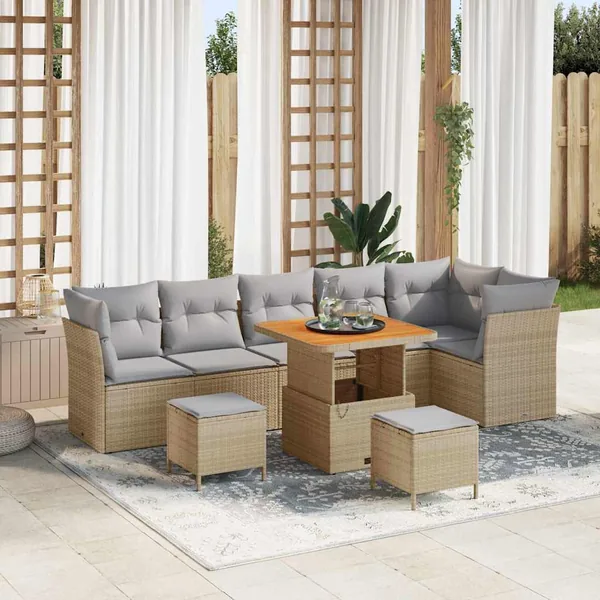 Ensemble de canapé de jardin 9 pcs beige et gris clair