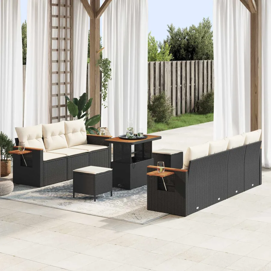 Ensemble de canapé de jardin 10 pcs Noir polyrotin