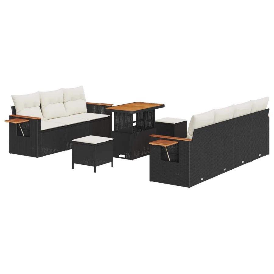 Ensemble de canapé de jardin 10 pcs Noir polyrotin - 2