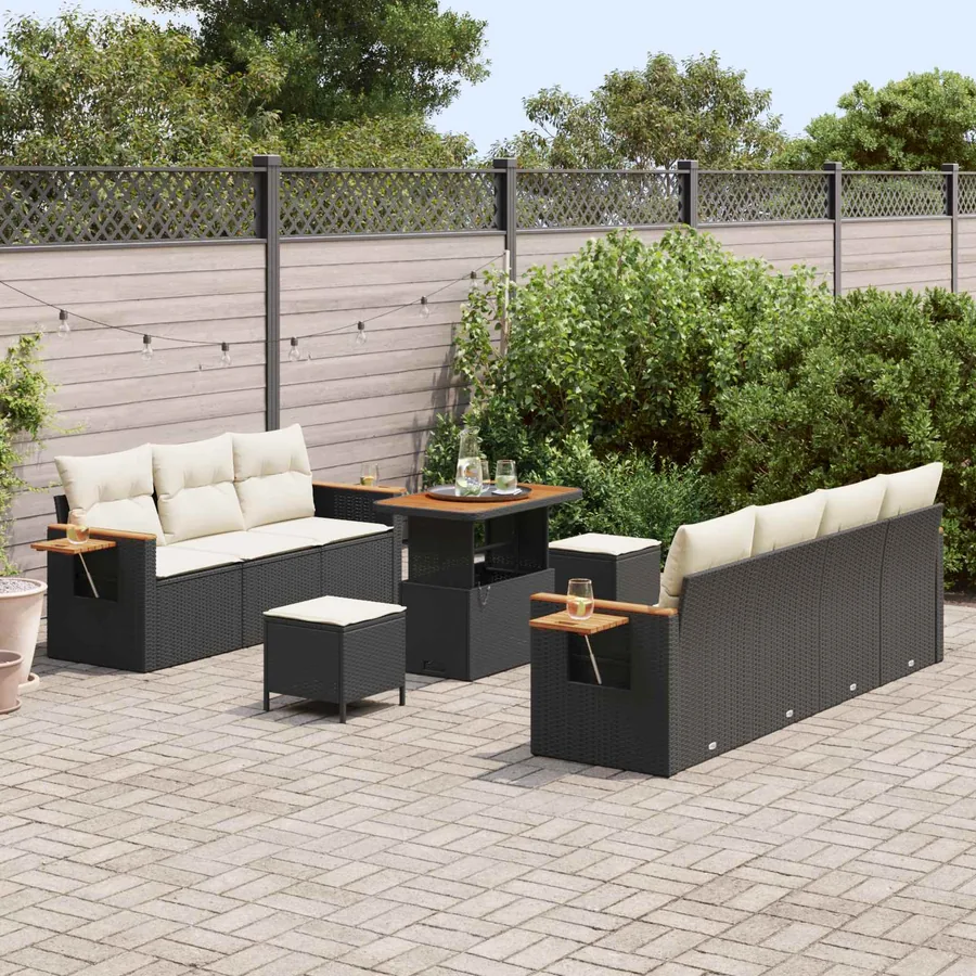 Ensemble de canapé de jardin 10 pcs Noir polyrotin - 3