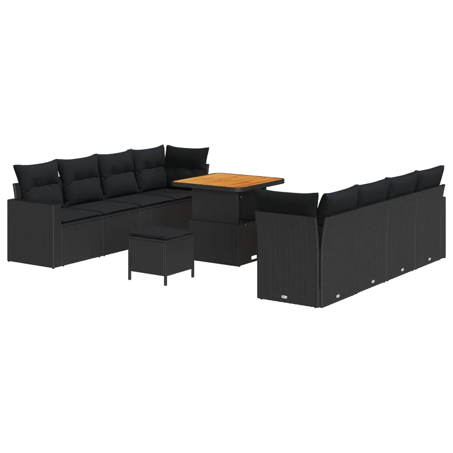 Ensemble de canapé de jardin avec coussin 12 pcs Noir polyrotin - 2