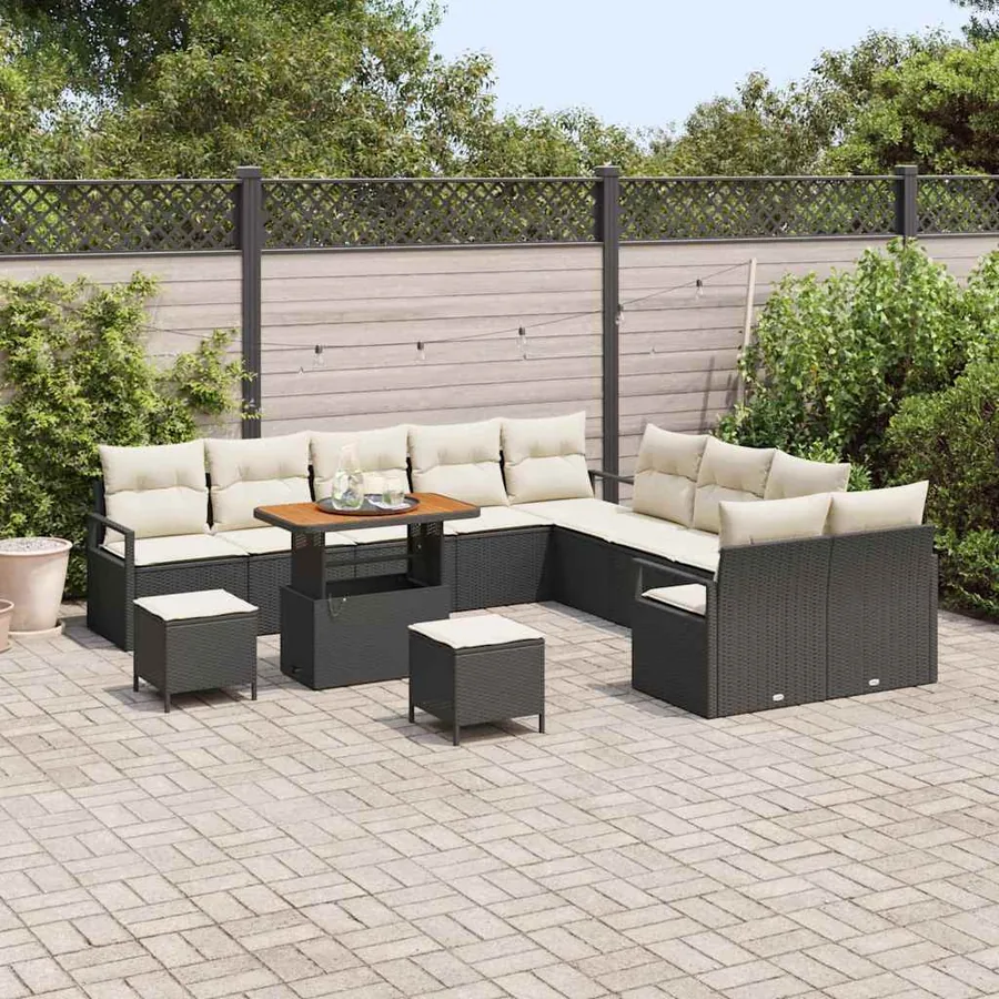 Ensemble de canapé de jardin avec coussin 13 pcs Noir polyrotin - 3
