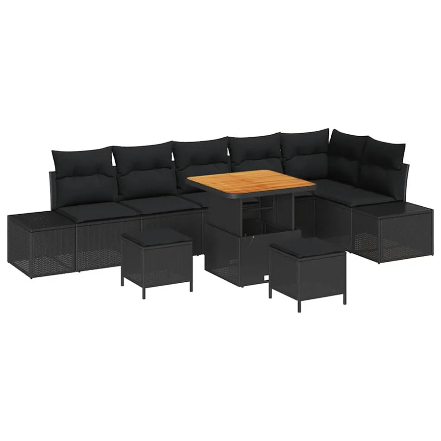 Ensemble de canapé de jardin avec coussin 9 pcs Noir polyrotin - 2