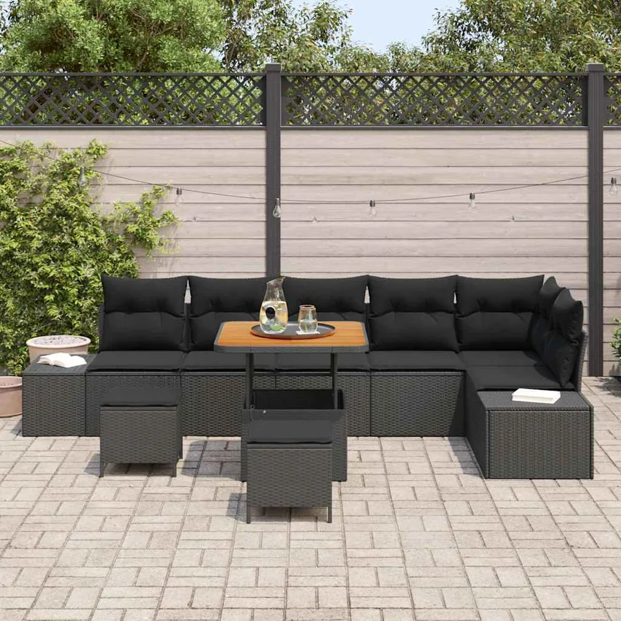 Ensemble de canapé de jardin avec coussin 9 pcs Noir polyrotin - 3
