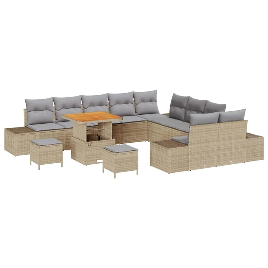 Ensemble de canapé de jardin 13 pcs Beige polyrotin - 2