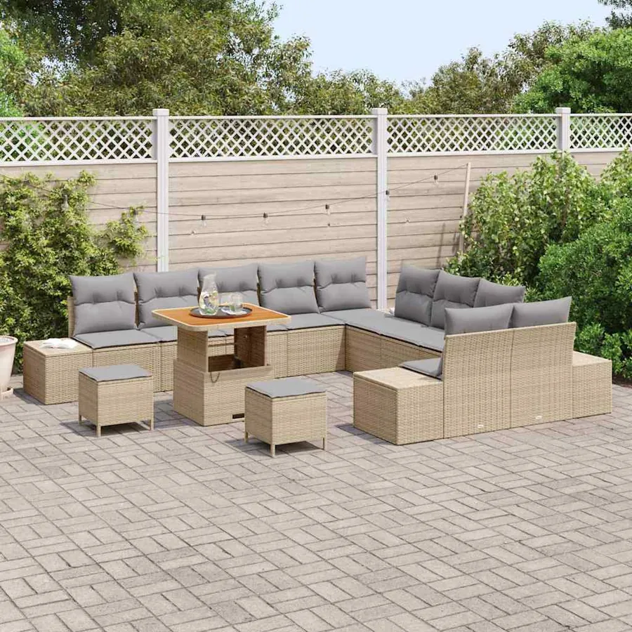 Ensemble de canapé de jardin 13 pcs Beige polyrotin - 3