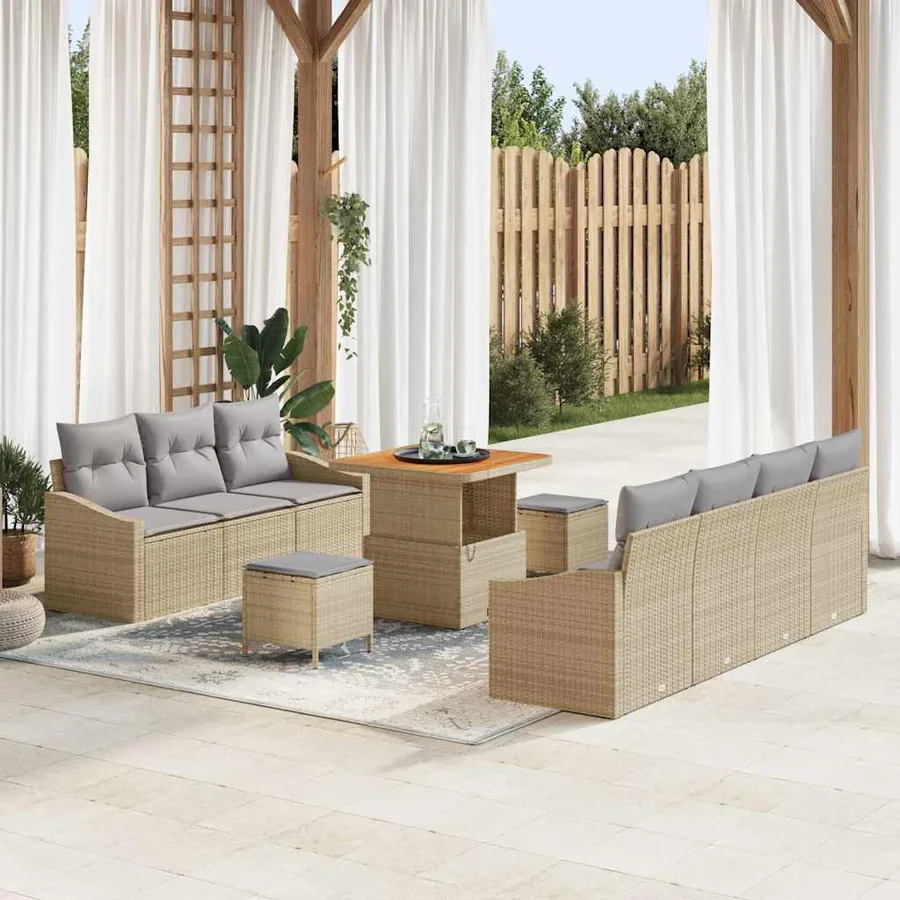 Ensemble de canapé de jardin 10 pcs Beige polyrotin
