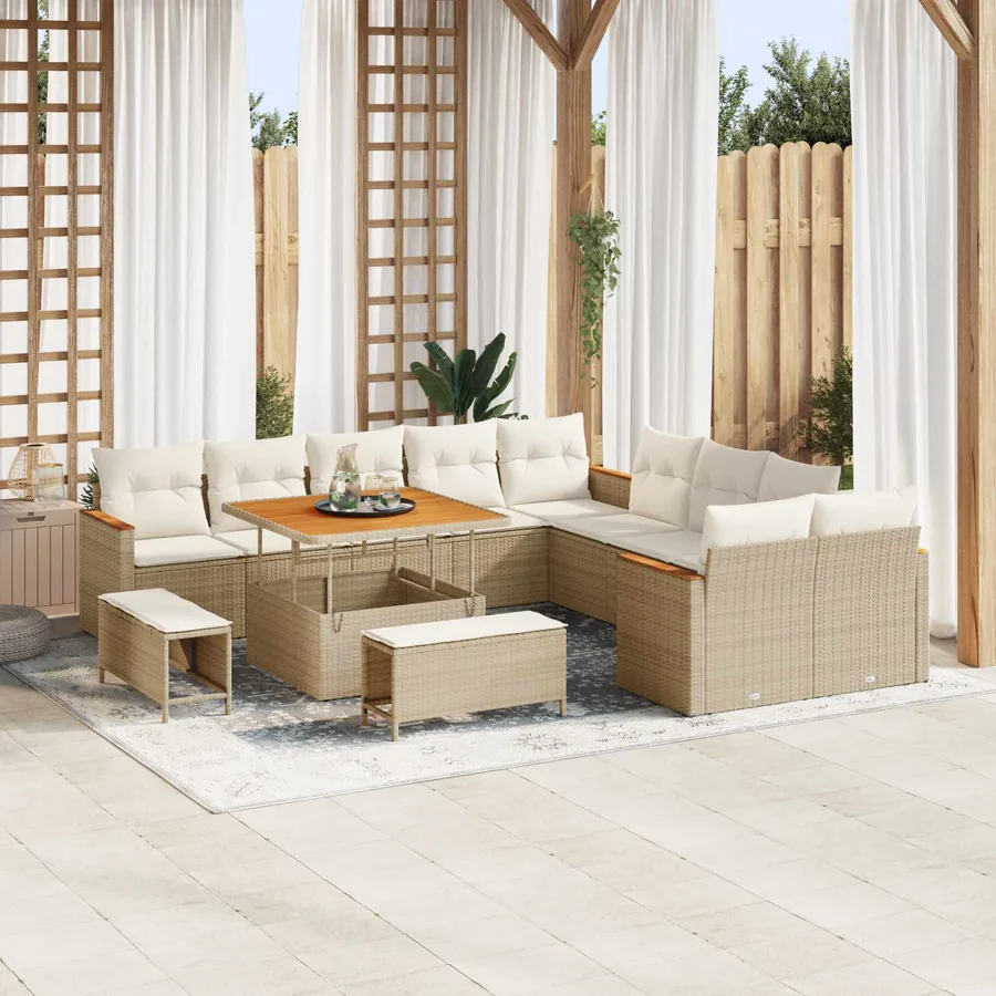 Ensemble de canapé de jardin 13 pcs Beige polyrotin