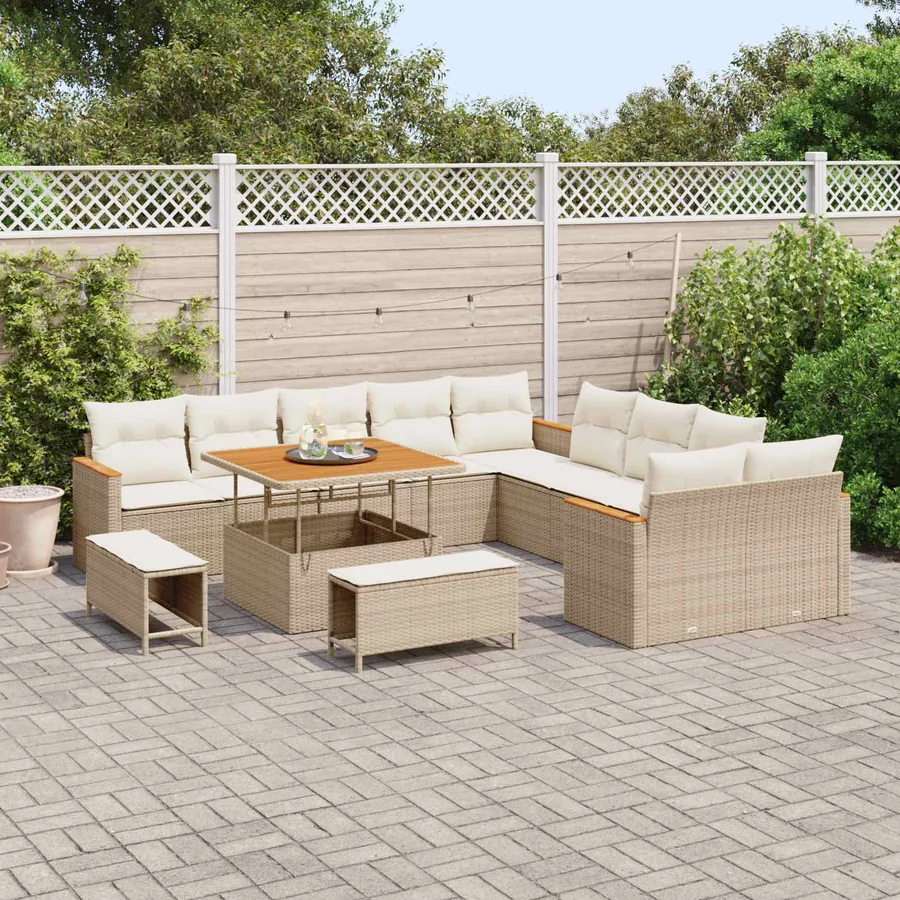 Ensemble de canapé de jardin 13 pcs Beige polyrotin - 3