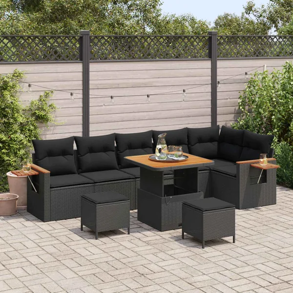 Ensemble de canapé de jardin 9 pcs Noir polyrotin